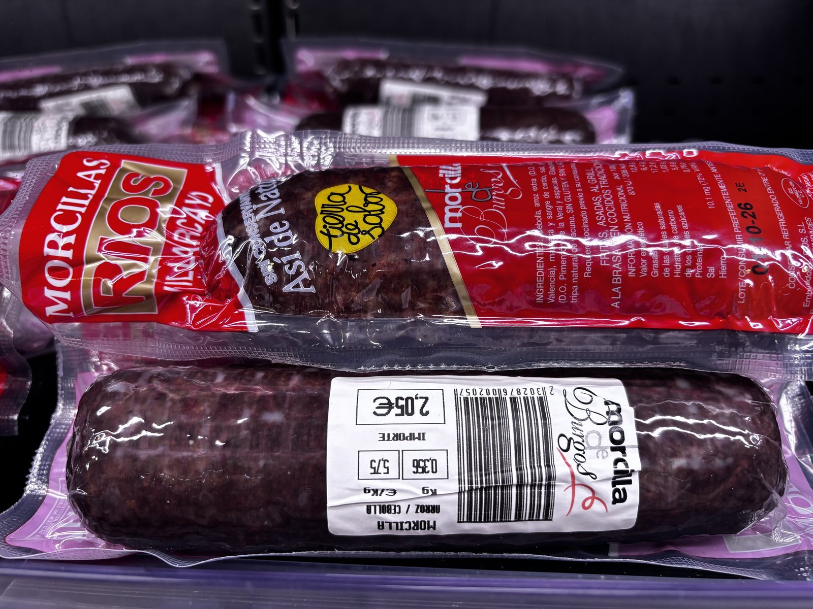 Morcilla envasada en un supermercado español