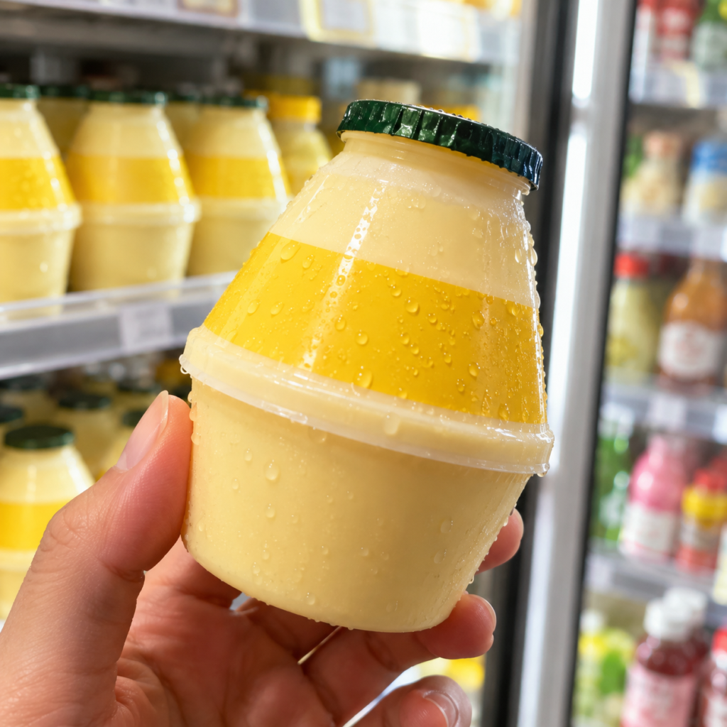 Botella amarilla de leche de plátano coreana, la bebida más icónica de Corea