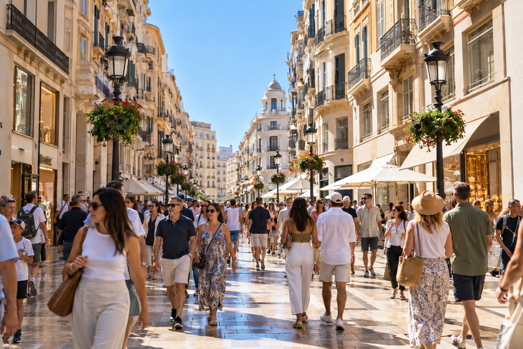 Una calle del centro de Málaga llena de gente