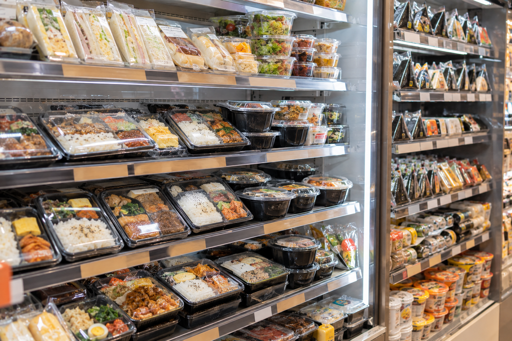 El expositor de dosirak de una tienda de conveniencia coreana
