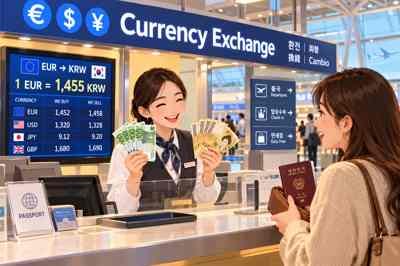 Mostrador de cambio de moneda en el aeropuerto de Incheon