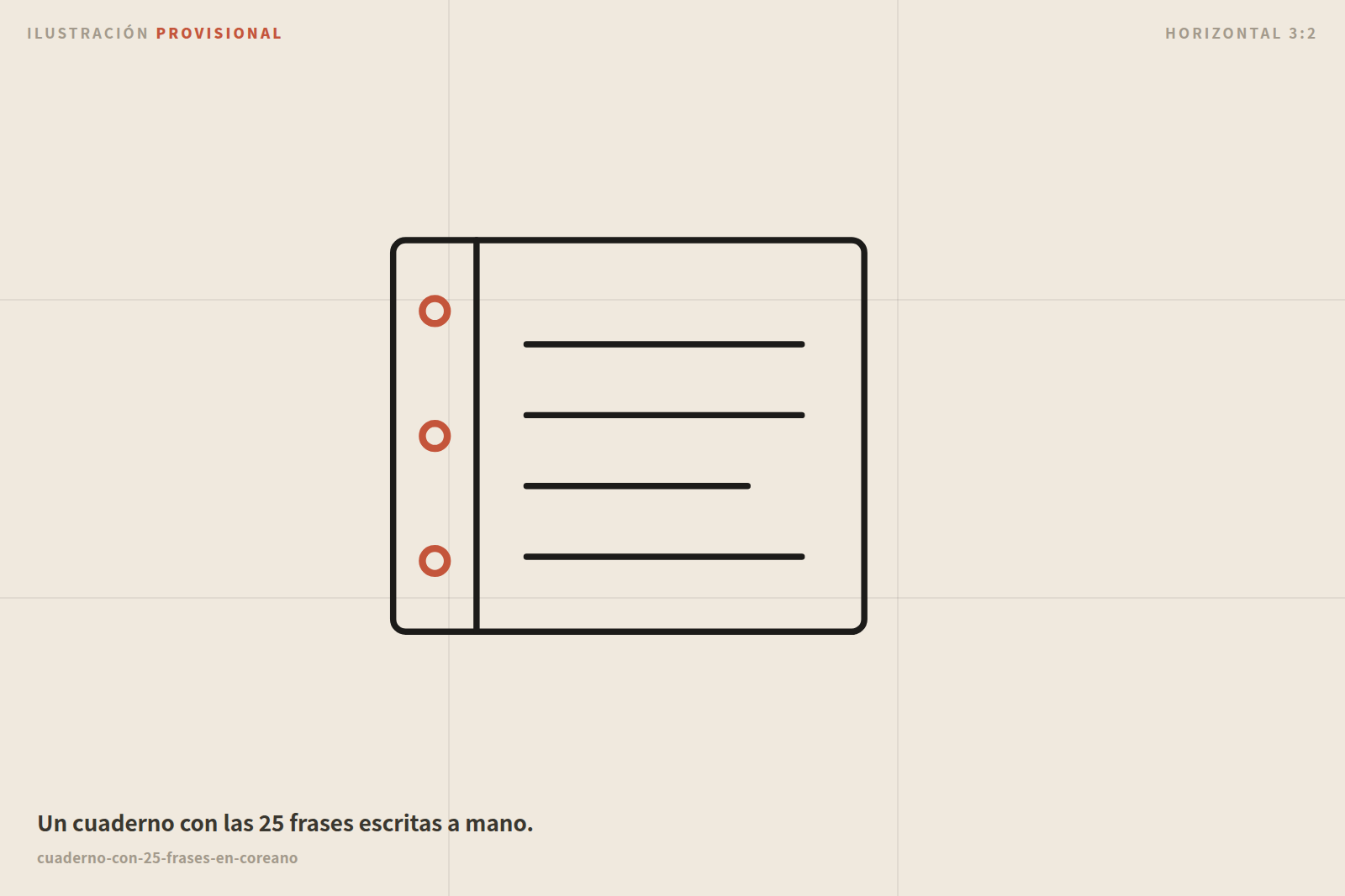 Un cuaderno con las 25 frases en coreano escritas a mano