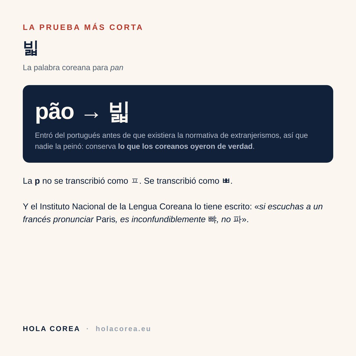 La palabra coreana 빵 viene del portugués pão