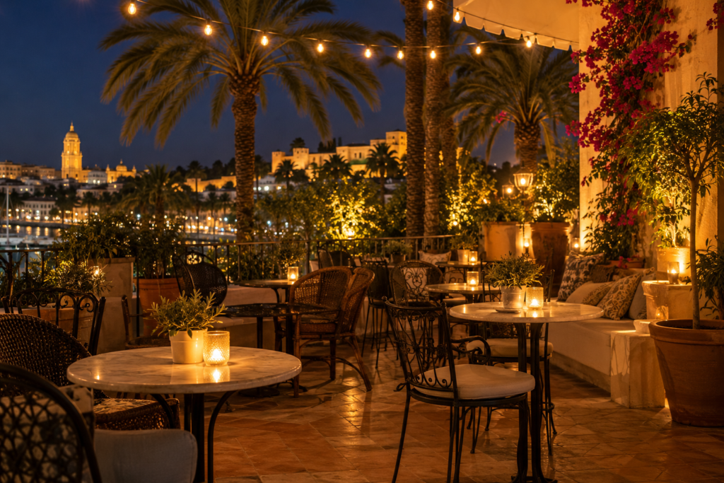 Terraza de un bar en Málaga en una noche de verano