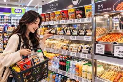 Interior de una tienda de conveniencia coreana con comida preparada